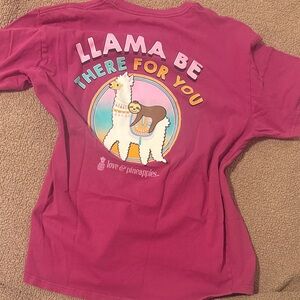 Love and Pineapple Llama Graphic T-Shirt - Pink